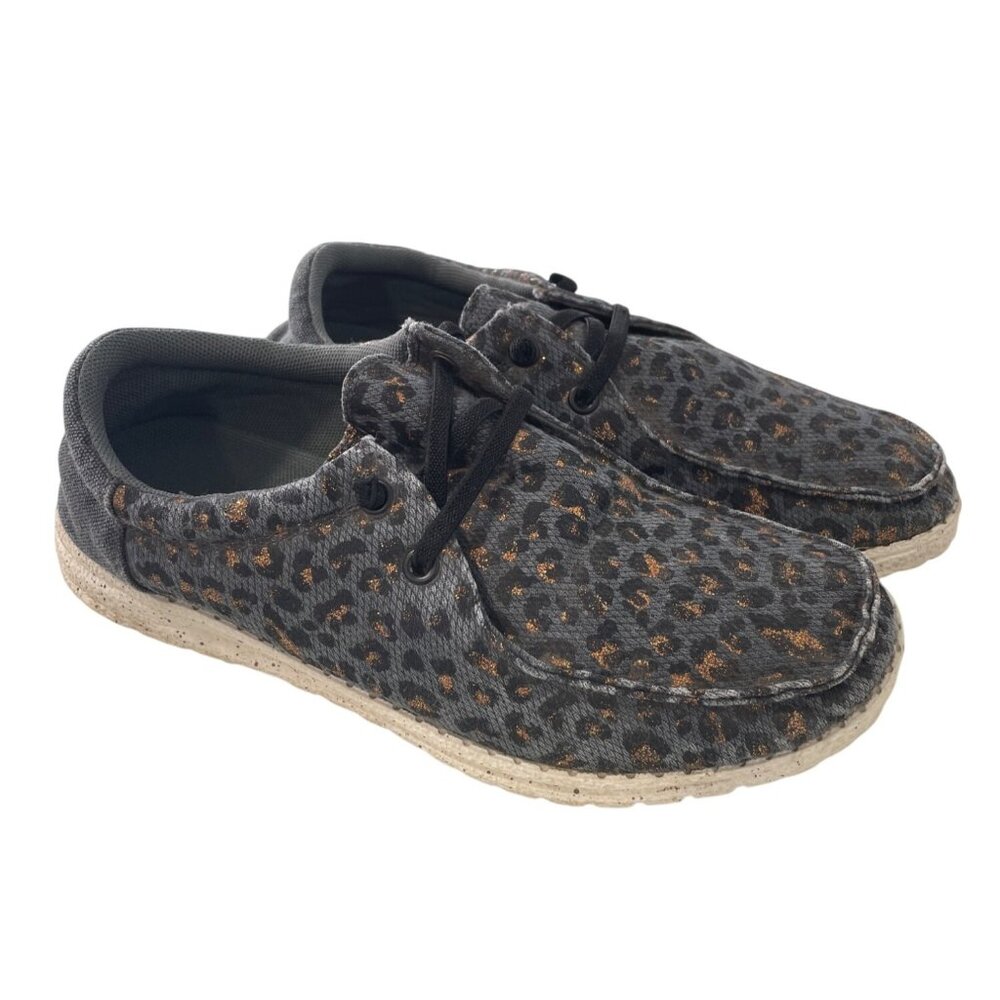 Roper Hang Loose Casual Slip On Shoes Size 8 Leopard Animal Print Navy Comfort